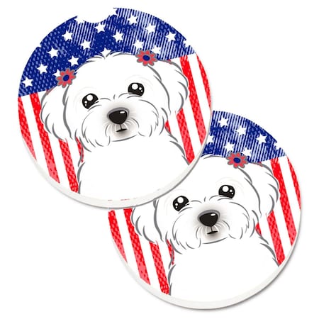 Carolines Treasures American Flag and Maltese Set of 2 Cup Holder Car Coaster BB2138CARC